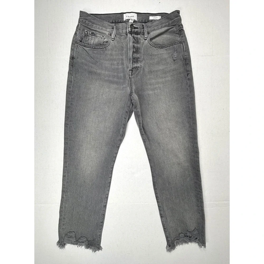 FRAME Gray Distressed Jeans Womens 29 30X27 Frayed Hem Button Fly Cropped EUC - Picture 11 of 11